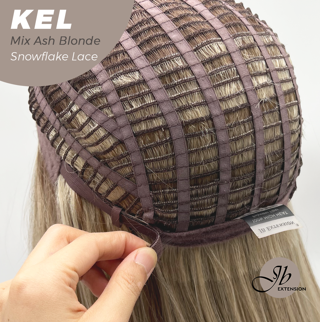 JBEXTENSION 22 Inches Mix Ash Blonde Pre-Cut Snowflake Lace Frontlace Glueless Wig KEL MIX ASH BLONDE【PERMATEASE】【BENDY EAR TABS】- M/L