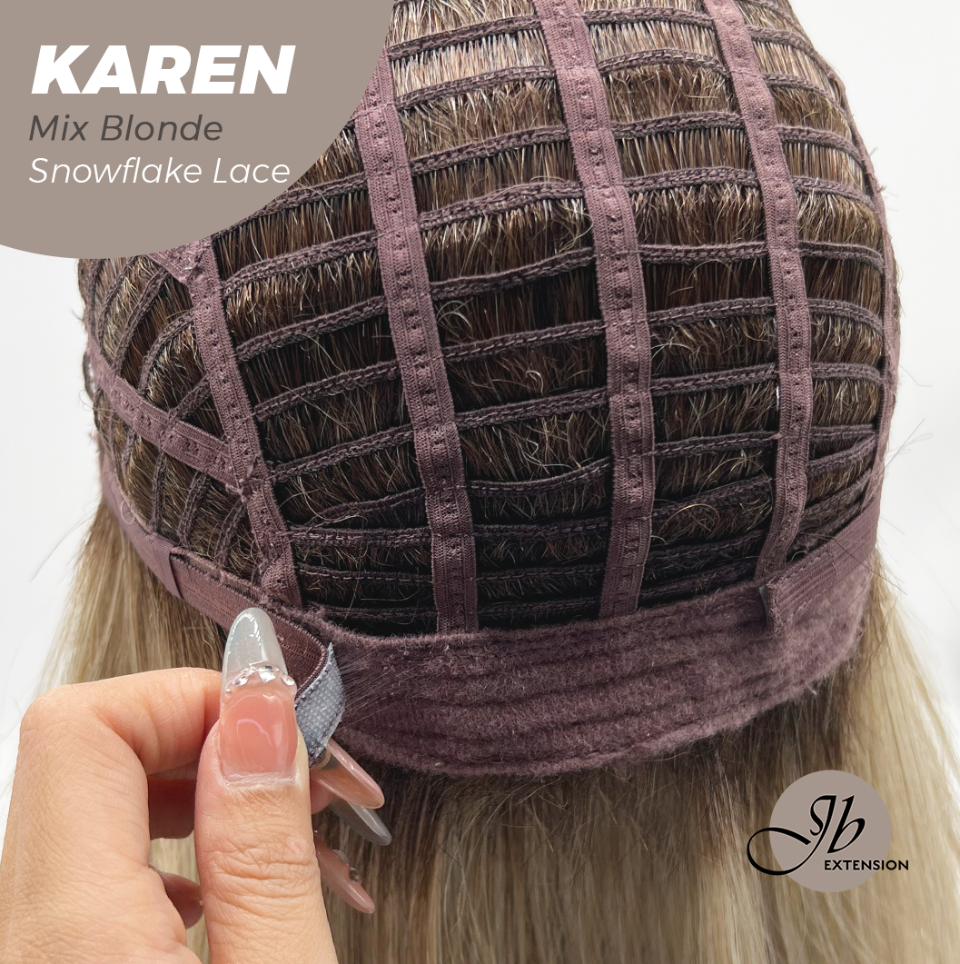 JBEXTENSION 18 Inches Mix Blonde Pre-Cut T Part Snowflake Lace Frontlace Glueless Wig KAREN MIX BLONDE【BENDY EAR TABS】