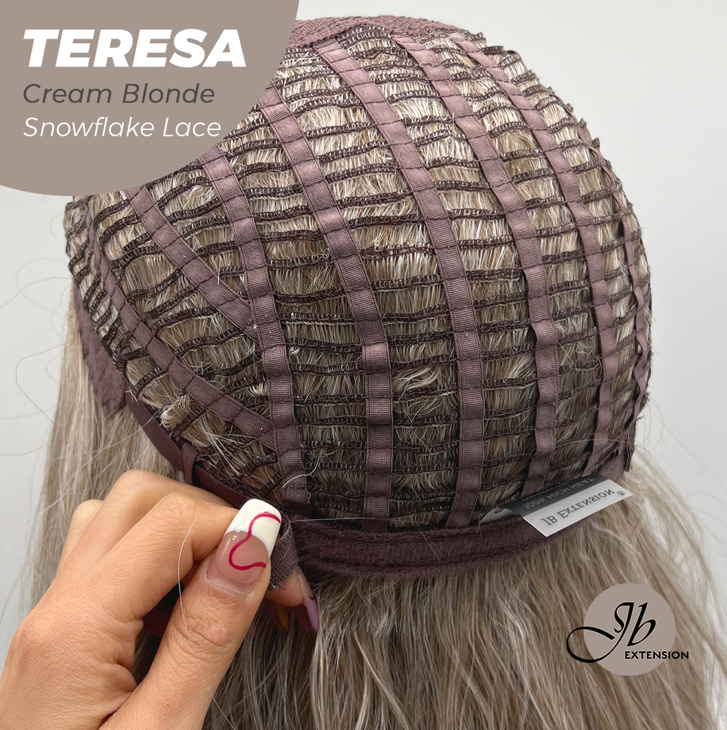 JBEXTENSION 18 Inches Cream Blonde Pre-Cut Snowflake Lace Frontlace Glueless Wig TERESA CREAM BLONDE【PERMATEASE】【BENDY EAR TABS】