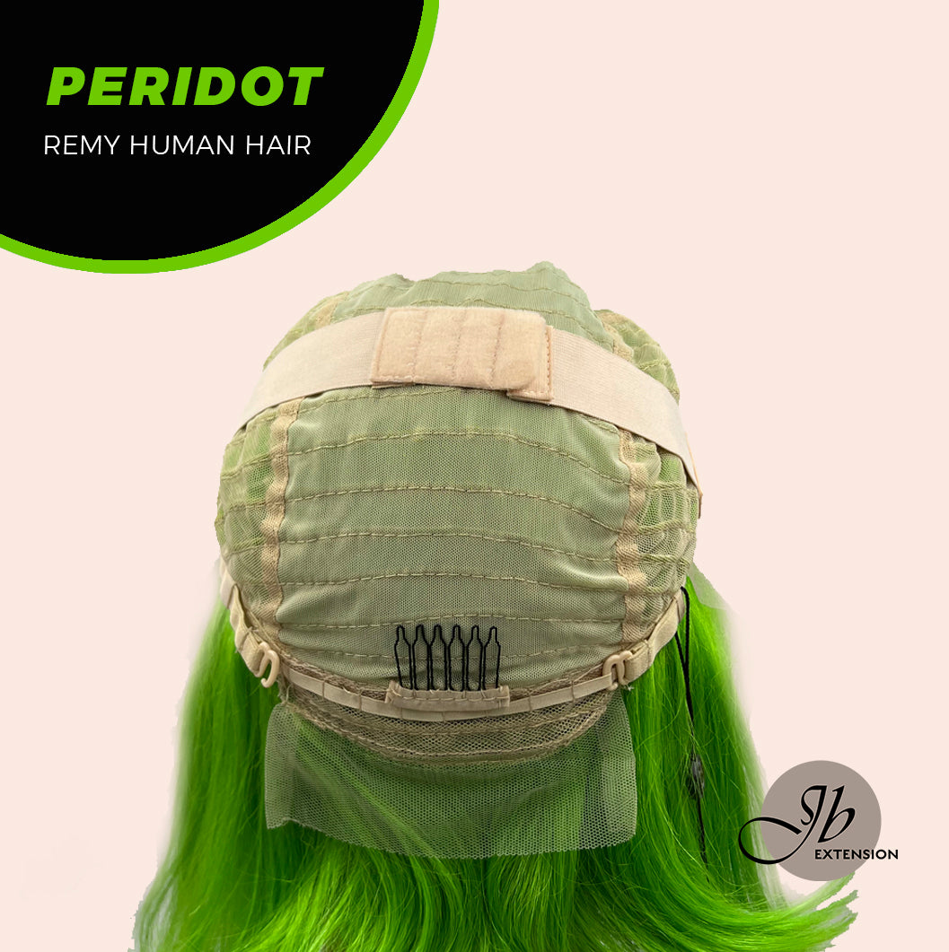 JBEXTENSION GEMSTONE COLLECTION 12 Inches Real Human Hair Light Green Bob Cut Free Parting Wig PERIDOT