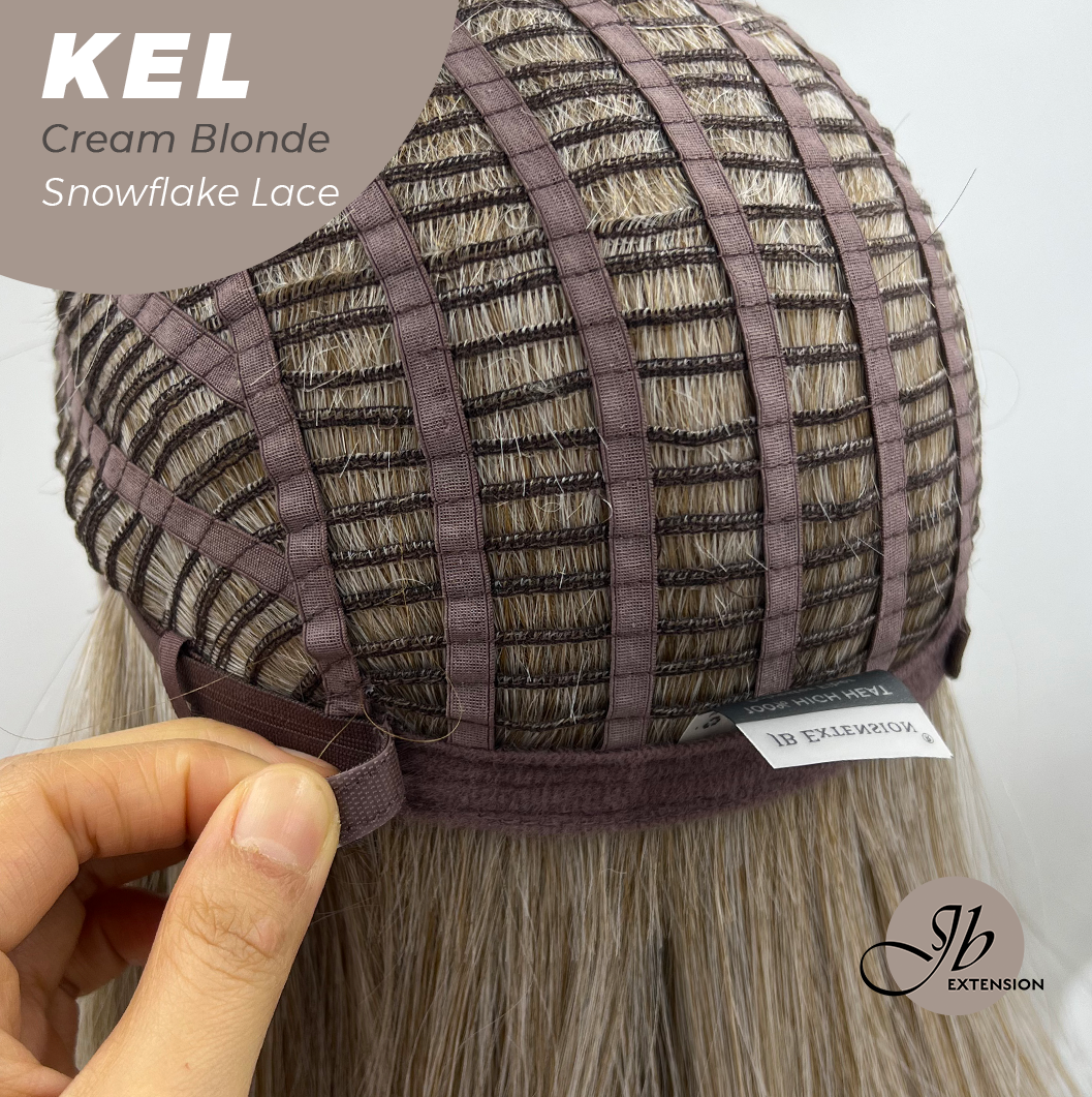 JBEXTENSION 22 Inches Cream Blonde Pre-Cut Snowflake Lace Frontlace Glueless Wig KEL CREAM BLONDE【PERMATEASE】【BENDY EAR TABS】- M/L