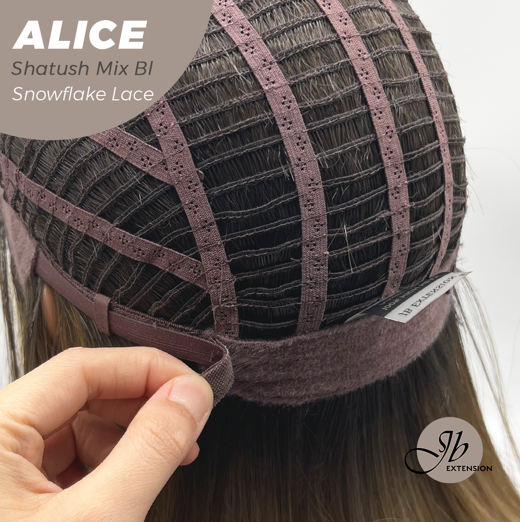 JBEXTENSION 12 Inches Shatush Mix Blonde Pre-Cut Side Part Snowflake Lace Frontlace Glueless Wig ALICE SHATUSH MIX BLONDE【BENDY EAR TABS】- S/M