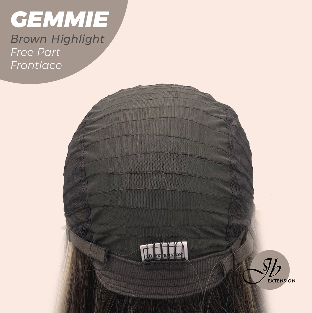 JBEXTENSION 20 Inches Brown Highlight Pre-Cut Free Part Frontlace Glueless Wig GEMMIE BROWN HIGHLIGHT