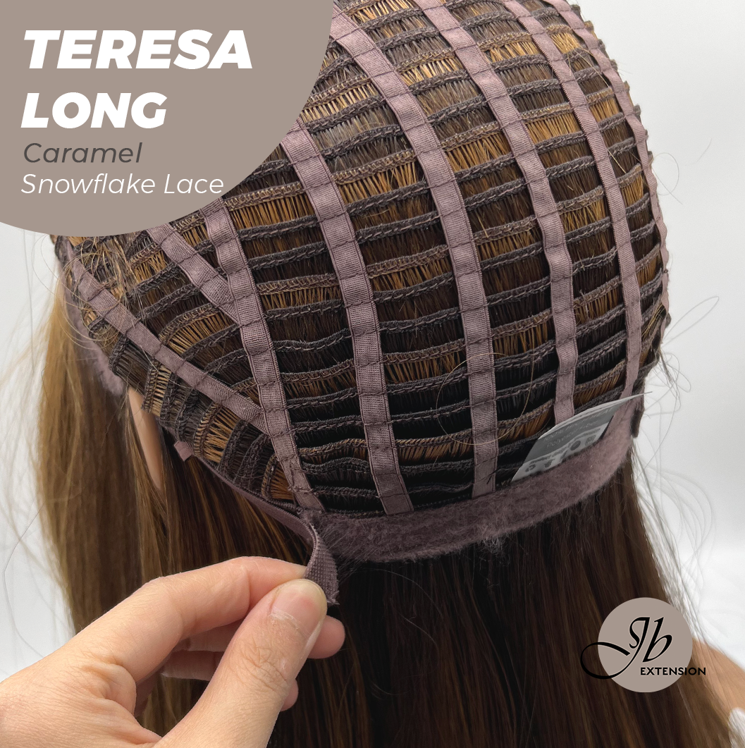 JBEXTENSION 22 Inches Long Caramel Pre-Cut Snowflake Lace Frontlace Glueless Wig TERESA LONG CARAMEL【PERMATEASE】【BENDY EAR TABS】
