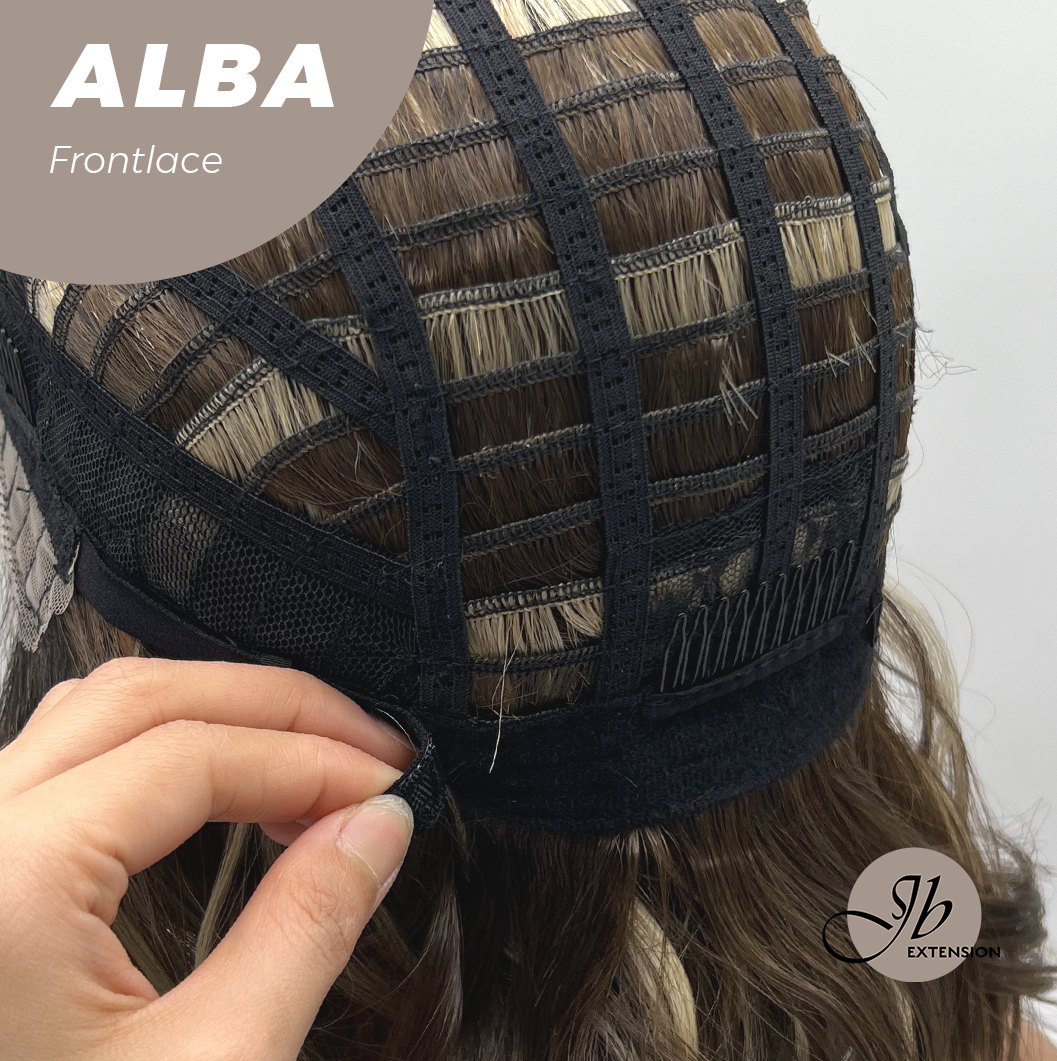 HOT OF SEASON - 12 Inches Wave Dark Brown with Blonde Highlight with Dark Root Pre-Cut Frontlace Glueless Wig ALBA