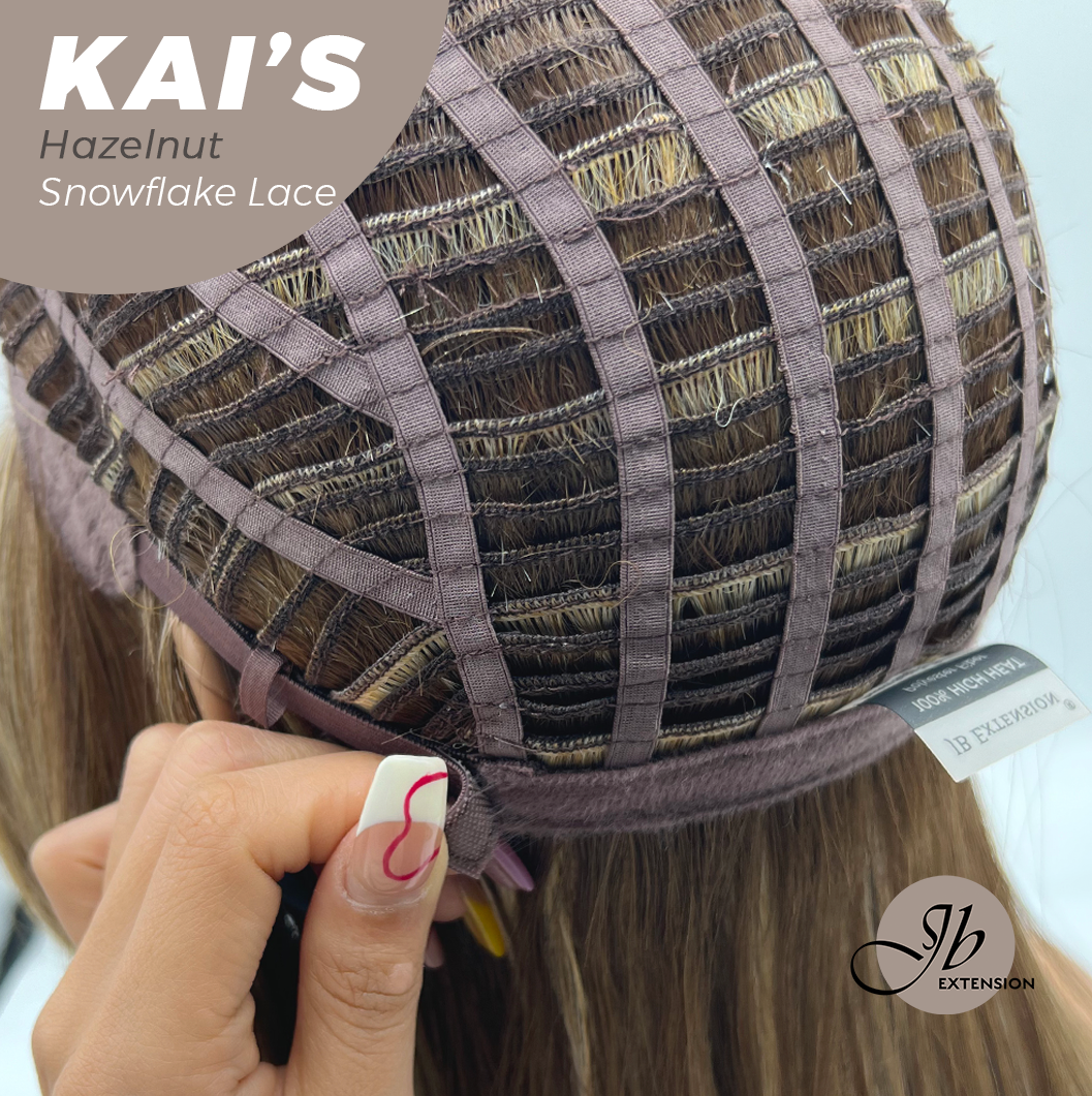 JBEXTENSION 18 Inches Hazelnut Blonde Highlight Pre-Cut Snowflake Lace Frontlace Glueless Wig KAI'S HAZELNUT【PERMATEASE】【BENDY EAR TABS】- M/L