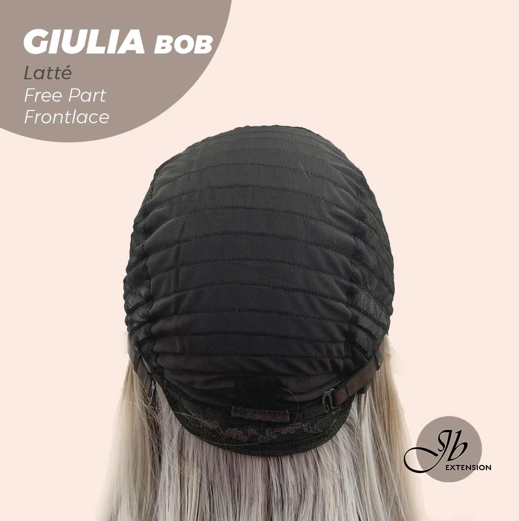 JBEXTENSION 14 Inches Bob Cut Mix Color With Highlight Free Part Pre-Cut Frontlace Glueless Wig GIULIA BOB LATTé (FREE PARTING)