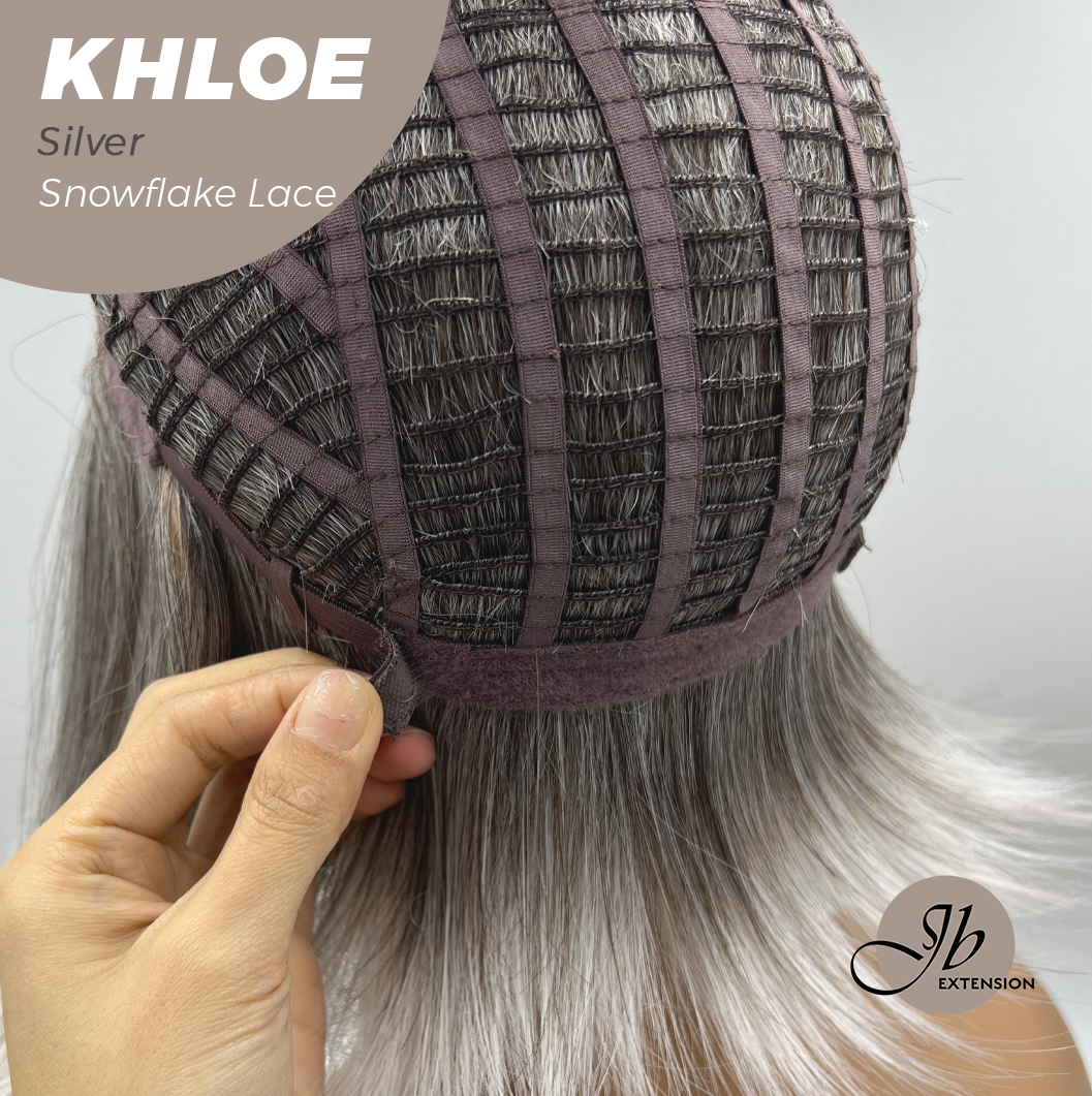 JBEXTENSION 12 Inches Bob Cut Silver Pre-Cut Snowflake Lace Frontlace Glueless Wig KHLOE SILVER【PERMATEASE】【BENDY EAR TABS】- M/L
