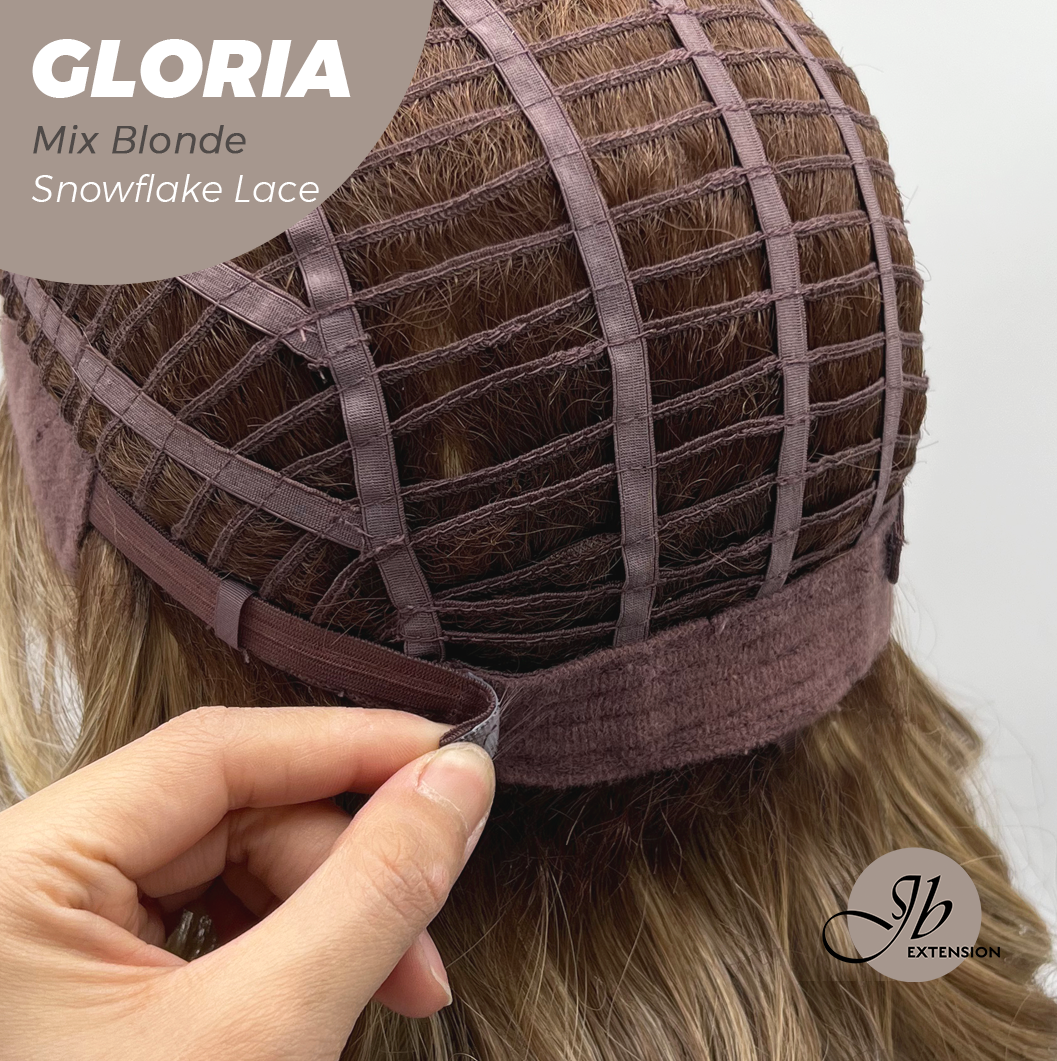 [PRE-ORDER] JBEXTENSION 14 Inches Curly Mix Blonde Wig with Bangs Pre-Cut T Part Snowflake Lace Frontlace Glueless Wig GLORIA MIX BLONDE