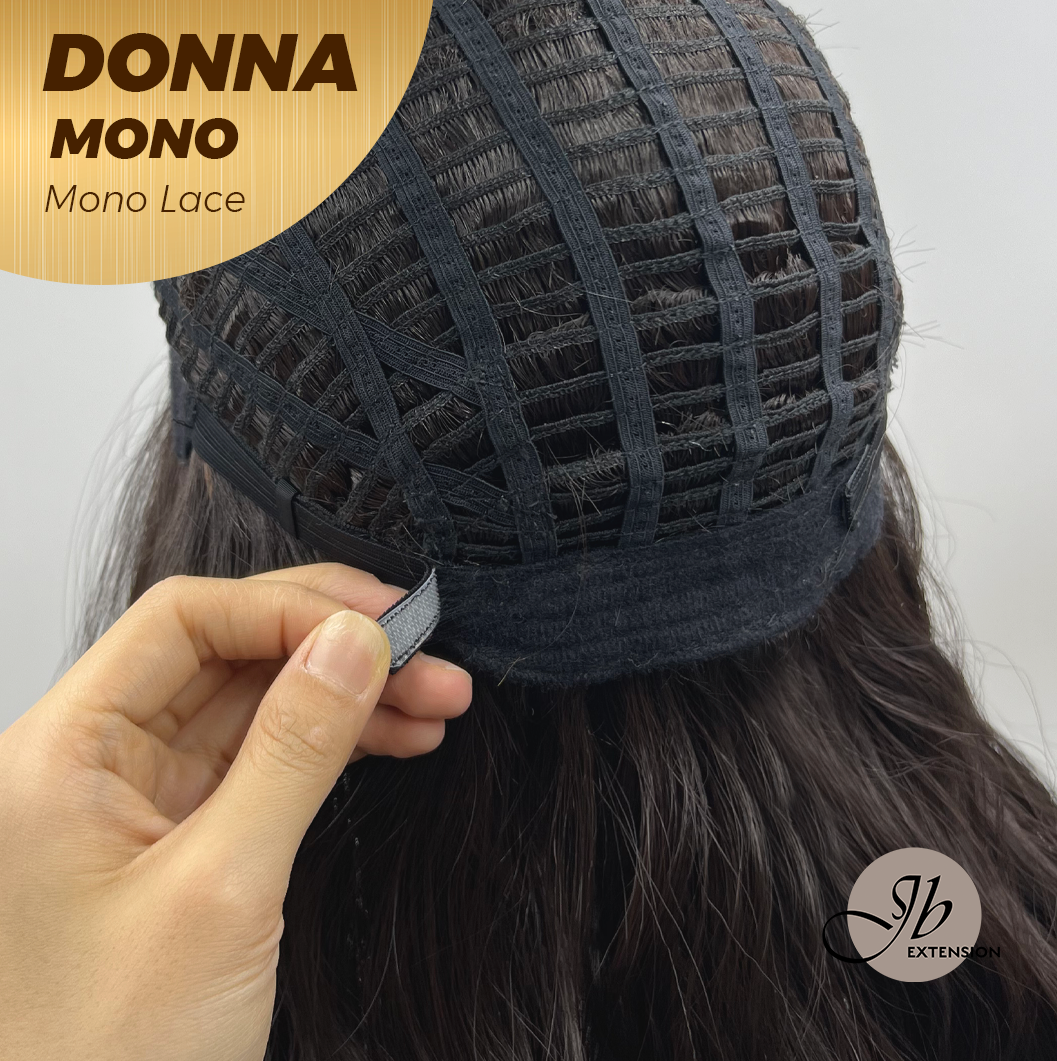 JBEXTENSION DONNA MONO Monofilament Handmade Wig 6X5 Full Monofilament Hand Tied Top Wig 18 Inches Dark Brown Wave Mono Lace Wig With Anti-slip Silicone Strips Glueless Wig DONNA MONO【BENDY EAR TABS】