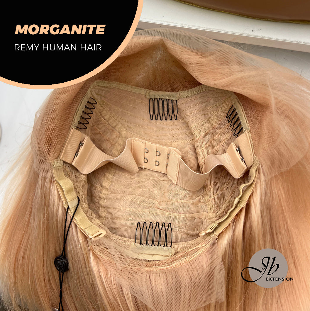 JBEXTENSION GEMSTONE COLLECTION 12 Inches Real Human Hair Peach Bob Cut Free Parting Wig MORGANITE