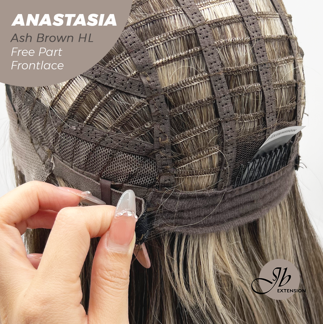JBEXTENSION 20 Inches Ash Brown Highlight Curly Pre-Cut 13X3 Lace Free Part Frontlace Glueless Wig ANASTASIA ASH BROWN HIGHLIGHT