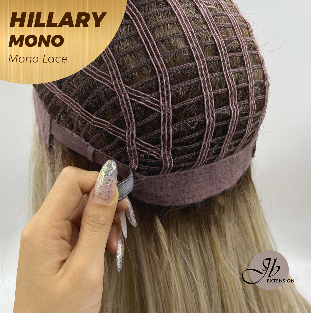 JBEXTENSION HILLARY MONO Monofilament Handmade Wig 6X5 Full Monofilament Hand Tied Top Wig 16 Inches Blonde With Dark Root Straight Mono Lace Wig With Anti-slip Silicone Strips Glueless Wig Hillary Mono【BENDY EAR TABS】
