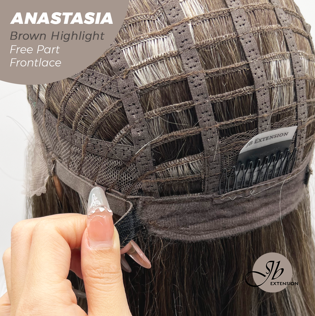 JBEXTENSION 20 Inches Brown Highlight Curly Pre-Cut 13X3 Lace Free Part Frontlace Glueless Wig ANASTASIA BROWN HIGHLIGHT