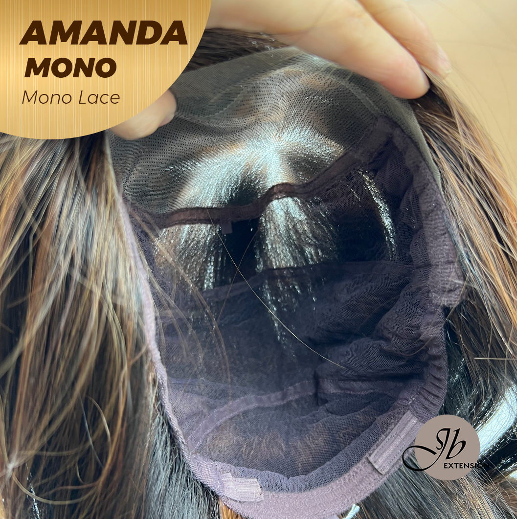 [PRE-ORDER] JBEXTENSION AMANDA MONO Full Monofilament Handmade Full Lace Full Hand Tied Wig 10 Inches Black With Caramel Highlight Mono Lace Handmade Futura Fiber Wig Glueless Wig AMANDA MONO【BENDY EAR TABS】