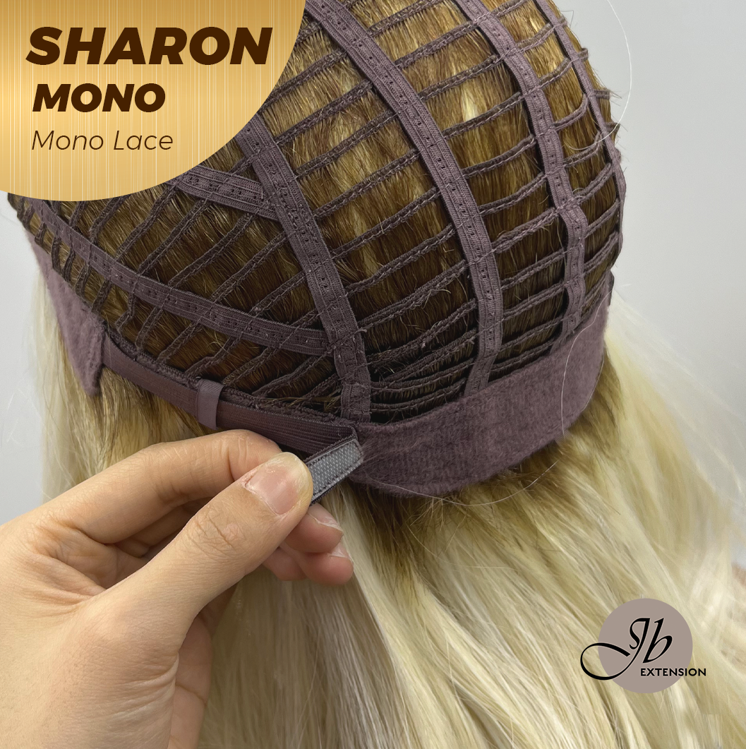 JBEXTENSION SHARON MONO Monofilament Handmade Wig 6X5 Full Monofilament Hand Tied Top Wig 20 Inches Platinum Blonde With Dark Root Wave Mono Lace Wig With Anti-slip Silicone Strips Glueless Wig SHARON MONO【BENDY EAR TABS】