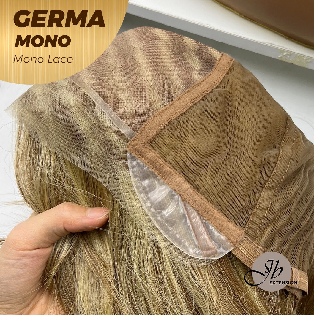 JBEXTENSION GERMA MONO Full Monofilament Handmade Full Lace Full Hand Tied Wig 20 Inches Honey Blonde Mono Lace Handmade Futura Fiber Wig Glueless Wig GERMA MONO【BENDY EAR TABS】