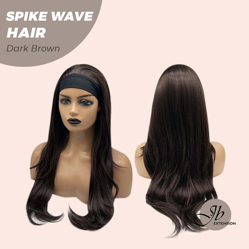 JBEXTENSION 24 Inches Long Curly Hair Dark Brown Headband Wig SPIKE WAVE HAIR - DARK BROWN