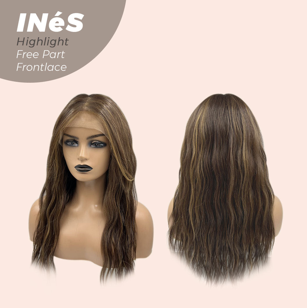 JBEXTENSION 22 Inches Brown With Highlight Body Wave Pre-Cut Free Part Frontlae Glueless Wig INéS HIGHLIGHT