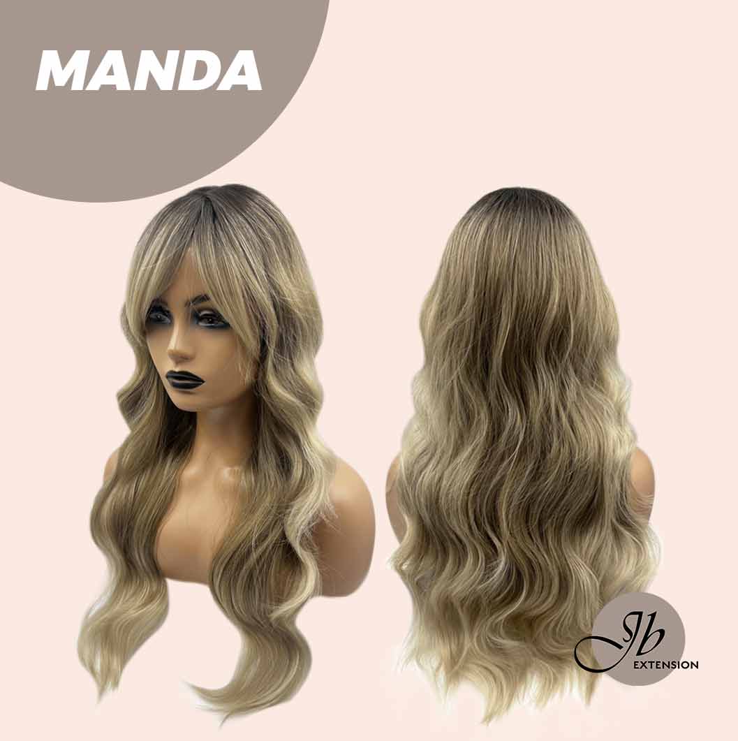 JBEXTENSION 26 Inches Mix Blonde With Dark Root Body Wave With Bangs MANDA