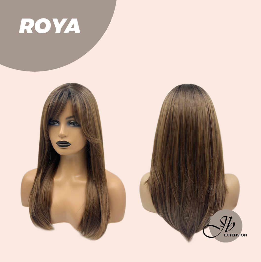 JBEXTENSION 22 Inches Brown With Dark Root With Bangs Wig ROYA