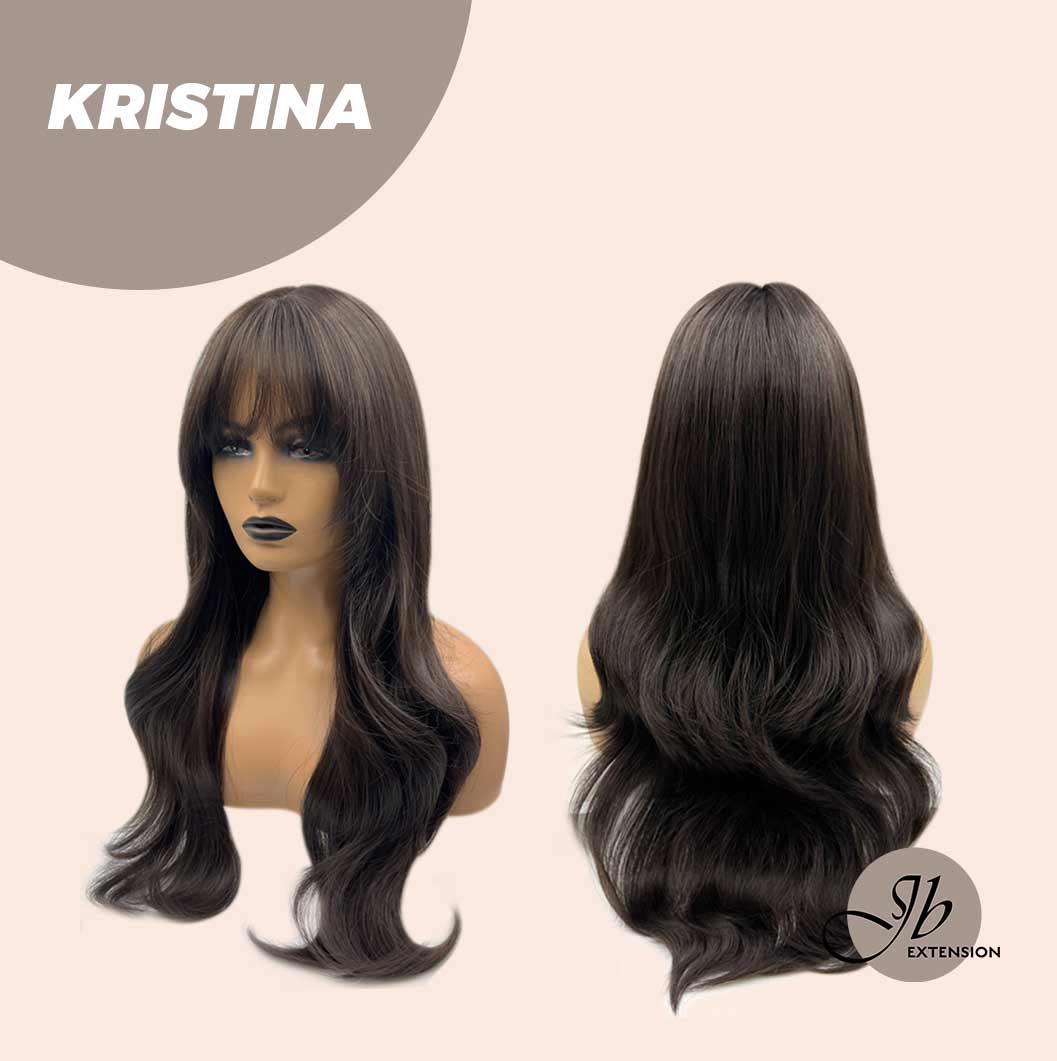 JBEXTENSION 25 Inches Soft Black Curly Wig With Full Bangs KRISTINA
