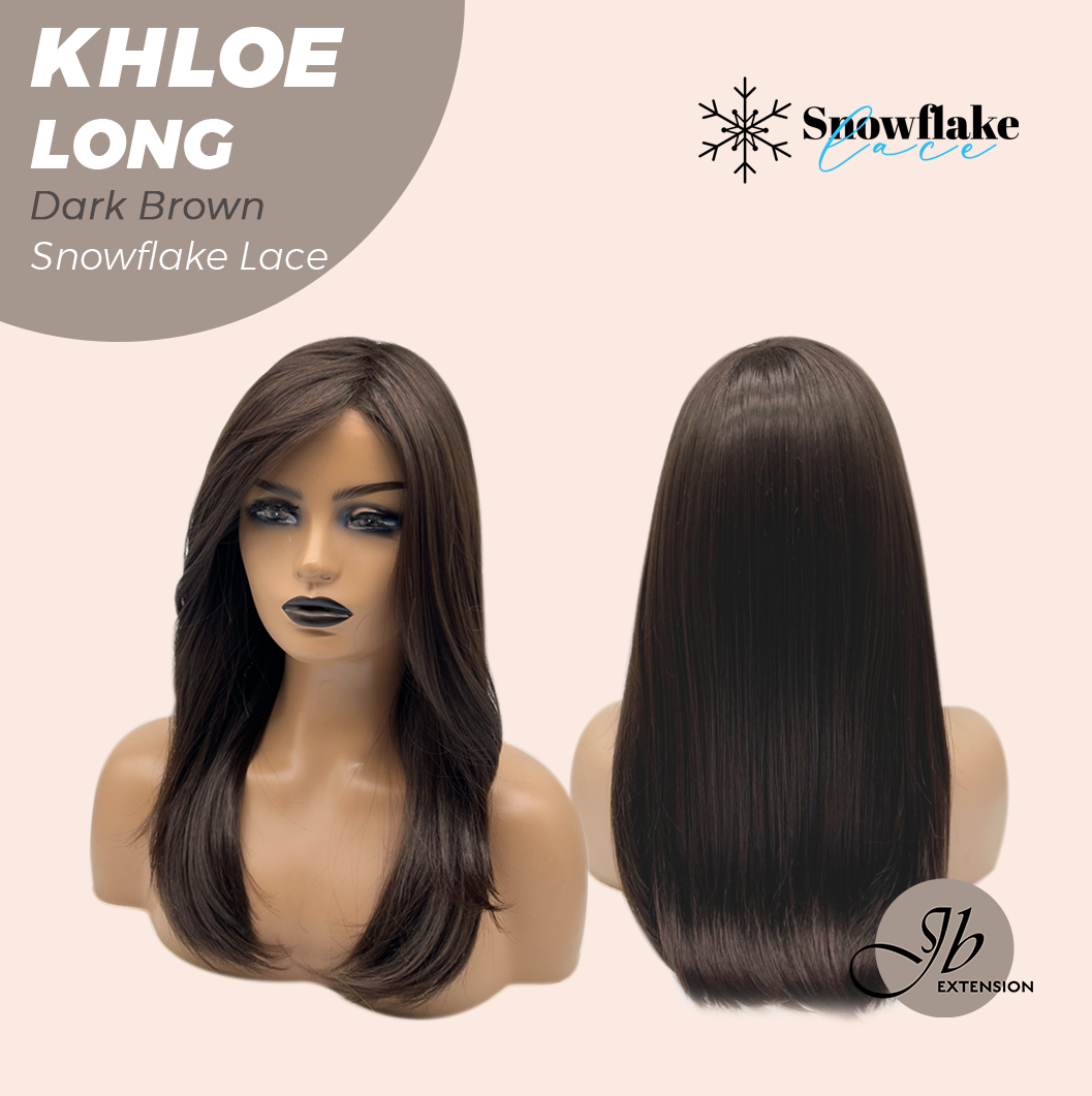 JBEXTENSION 18 Inches Dark Brown Pre-Cut Snowflake Lace Frontlace Glueless Wig KHLOE LONG DARK BROWN【PERMATEASE】【BENDY EAR TABS】