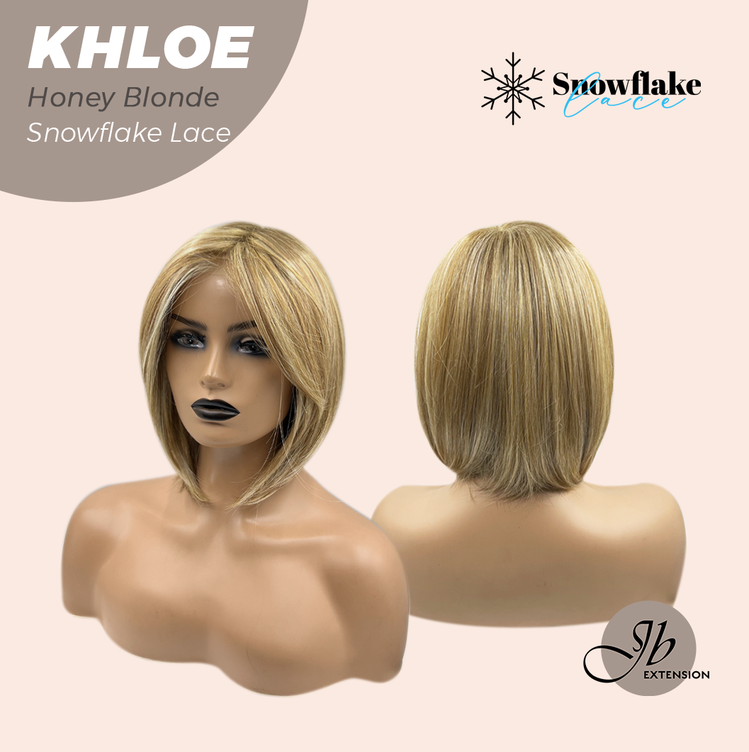 HOT OF SEASON - 12 Inches Bob Cut Honey Blonde Pre-Cut Snowflake Lace Frontlace Glueless Wig KHLOE HONEY BLONDE【PERMATEASE】【BENDY EAR TABS】