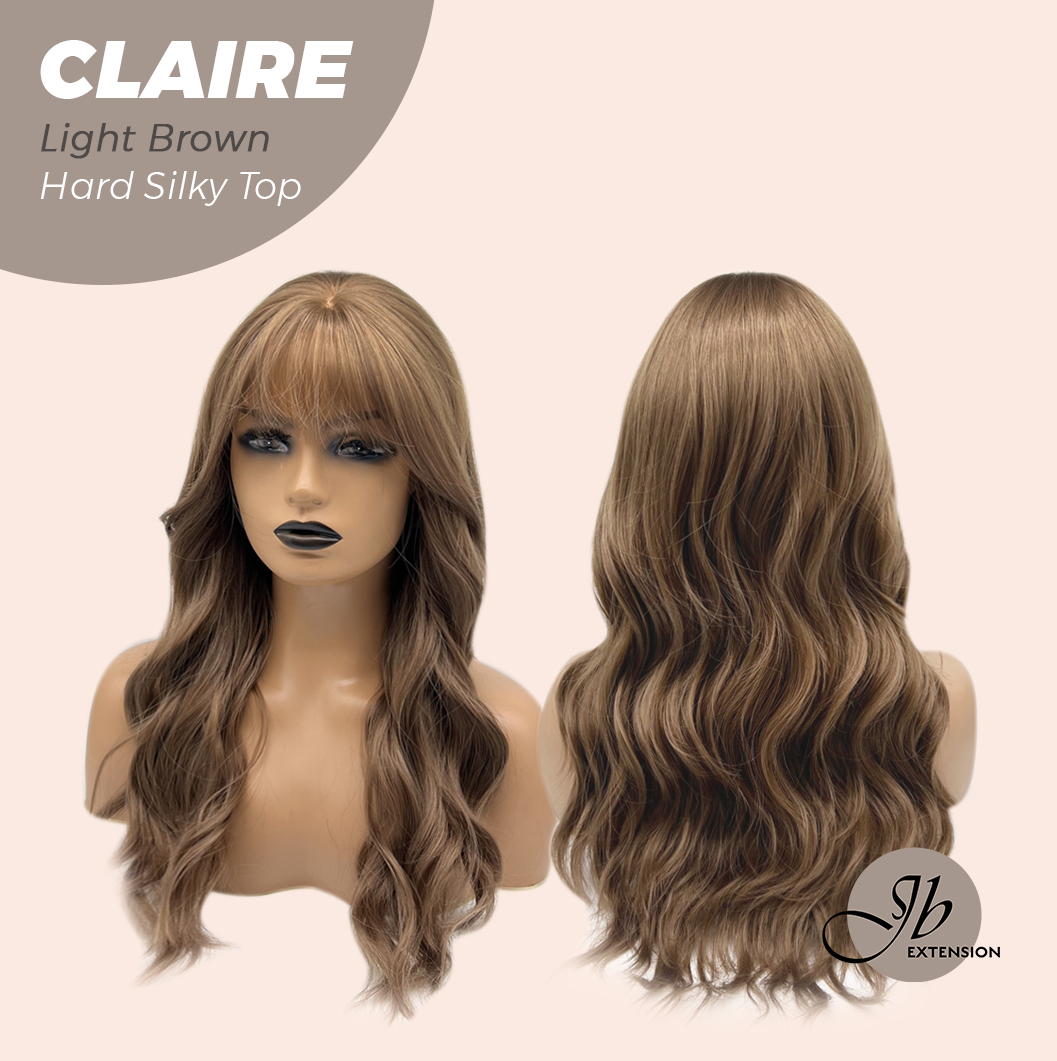 JBEXTENSION 22 Inches Scalpiana Light Brown 3.5X4 Hard Silky Top Natural Scalp Effect Women Wig With Bangs CLAIRE SILKY TOP LIGHT BROWN