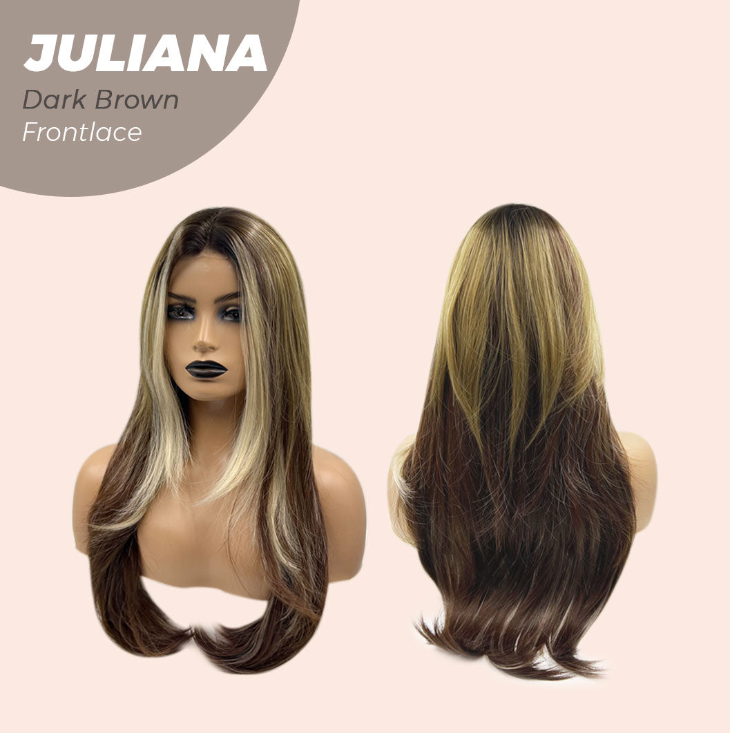 JBEXTENSION 26 Inches Wolf Cut Brown With Highlight Frontlace Glueless Wig JULIANA DARK BROWN