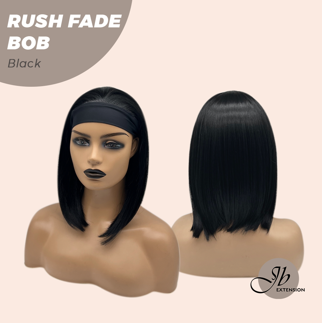 JBEXTENSION 12 Inches Short Hair Black Headband Wig RUSH FADE BOB - BLACK