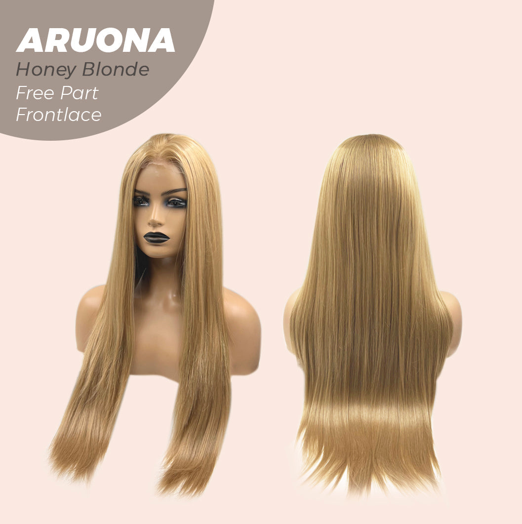 JBEXTENSION 28 Inches Honey Blonde Straight 13X3.5 Free Part Pre-Cut Frontlace Glueless Wig ARUONA HONEY BLONDE