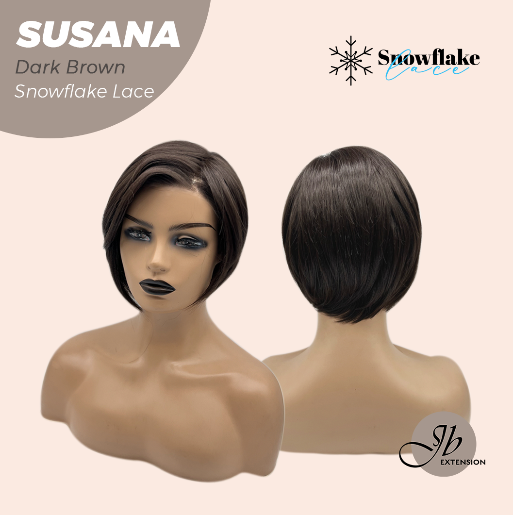 JBEXTENSION 9 Inches Dark Brown Pre-Cut Side Part Snowflake Lace Frontlace Glueless Wig SUSANA DARK BROWN【BENDY EAR TABS】