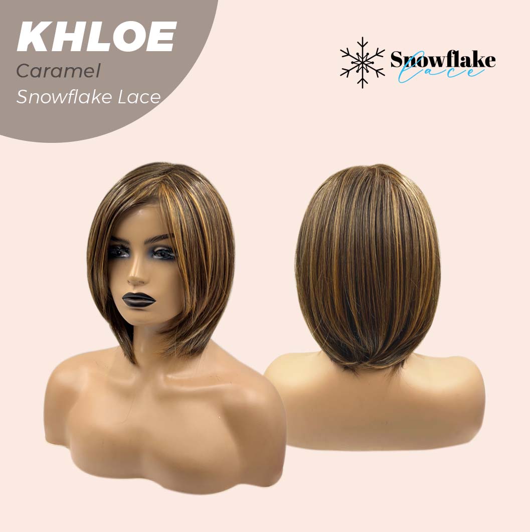 JBEXTENSION 12 Inches Bob Cut Caramel Pre-Cut Snowflake Lace Frontlace Glueless Wig KHLOE LACE【PERMATEASE】【BENDY EAR TABS】- S/M