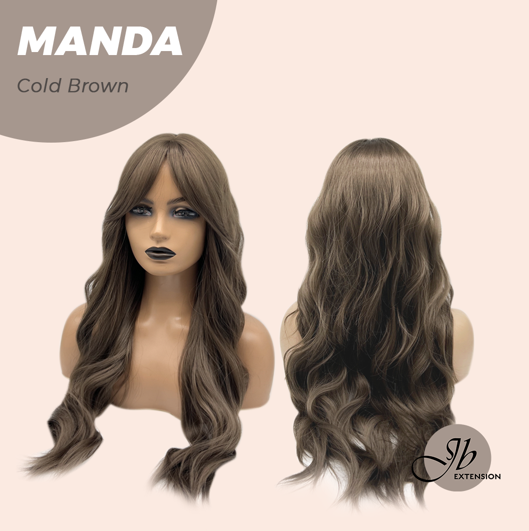 JBEXTENSION 26 Inches Long Cold Brown Body Wave with Bangs MANDA COLD BROWN