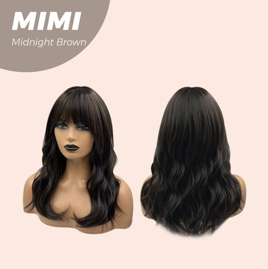 JBEXTENSION 18 Inches Midnight Brown( Black/Brown) Body Wave With Full Bangs Wig MIMI MIDNIGHT BROWN