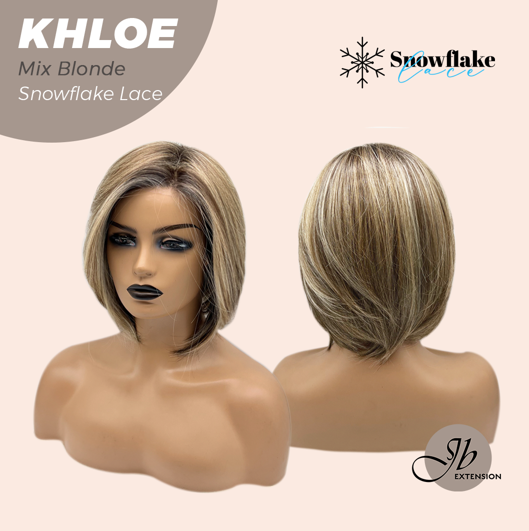 JBEXTENSION 12 Inches Bob Cut Mix Blonde Pre-Cut Snowflake Lace Frontlace Glueless Wig KHLOE MIX BLONDE【PERMATEASE】【BENDY EAR TABS】