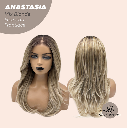 JBEXTENSION 20 Inches Mix Blonde Curly Pre-Cut 13X3 Lace Free Part Frontlace Glueless Wig ANASTASIA MIX BLONDE