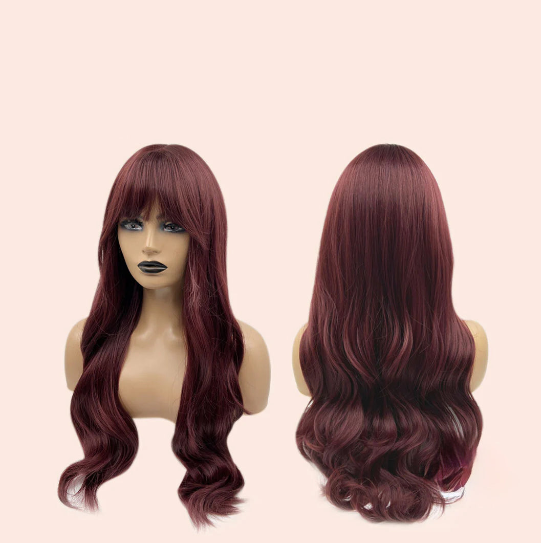 JBEXTENSION 25 Inches Red Curly Fashion Wig With Full Bangs ALYSSA