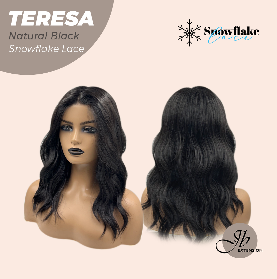 JBEXTENSION 18 Inches Natural Black Pre-Cut Snowflake Lace Frontlace Glueless Wig TERESA NATURAL BLACK【PERMATEASE】【BENDY EAR TABS】