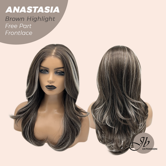 JBEXTENSION 20 Inches Brown Highlight Curly Pre-Cut 13X3 Lace Free Part Frontlace Glueless Wig ANASTASIA BROWN HIGHLIGHT