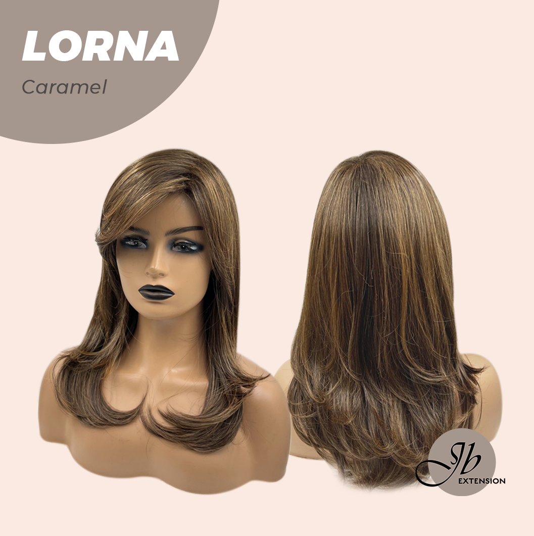HOT OF SEASON -18 Inches Caramel Curly Women Fashion Full Machine Wig With Bangs LORNA CARAMEL【PLUS PERMATEASE】【BENDY EAR TABS】