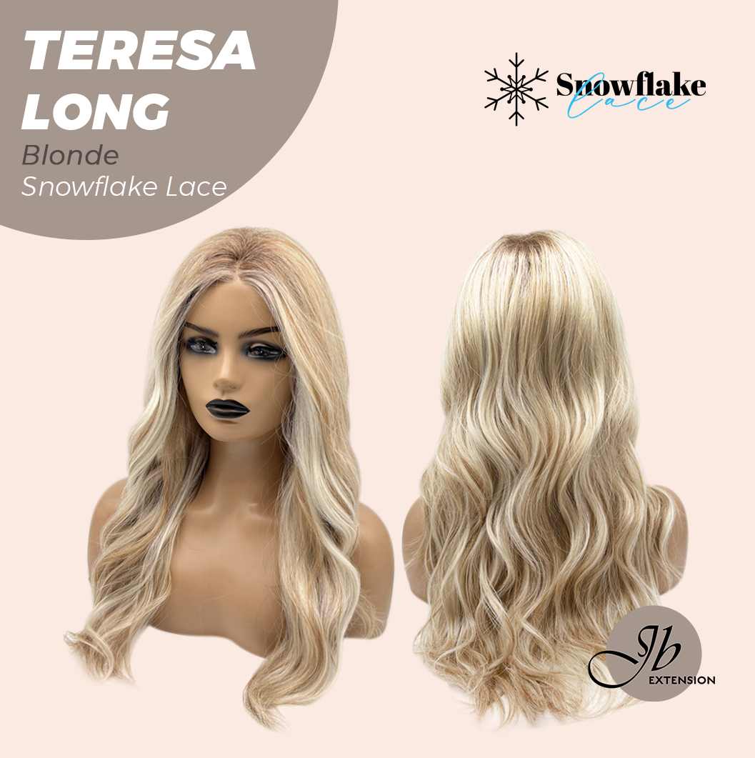 JBEXTENSION 22 Inches Long Blonde Pre-Cut Snowflake Lace Frontlace Glueless Wig TERESA LONG BLONDE【PERMATEASE】【BENDY EAR TABS】- S/M
