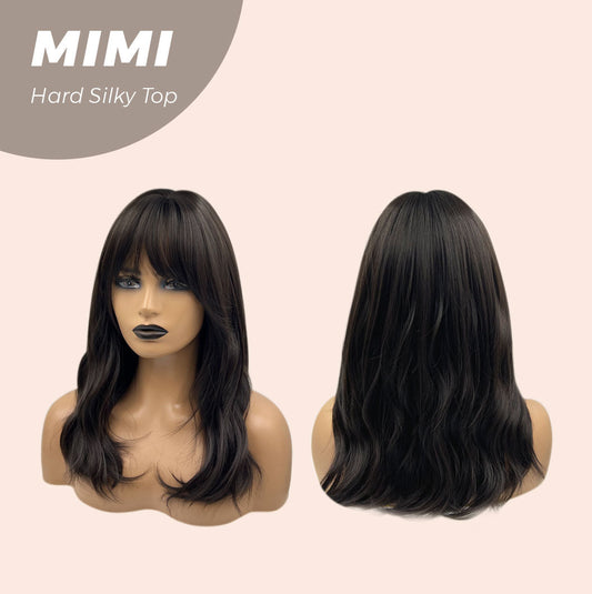 JBEXTENSION 16 Inches Scalpiana 3.5X4 Hard Silky Top Natural Scalp Effect Midnight Brown(Black/Brown) Body Wave Wig With Bangs Wig MIMI SILK TOP