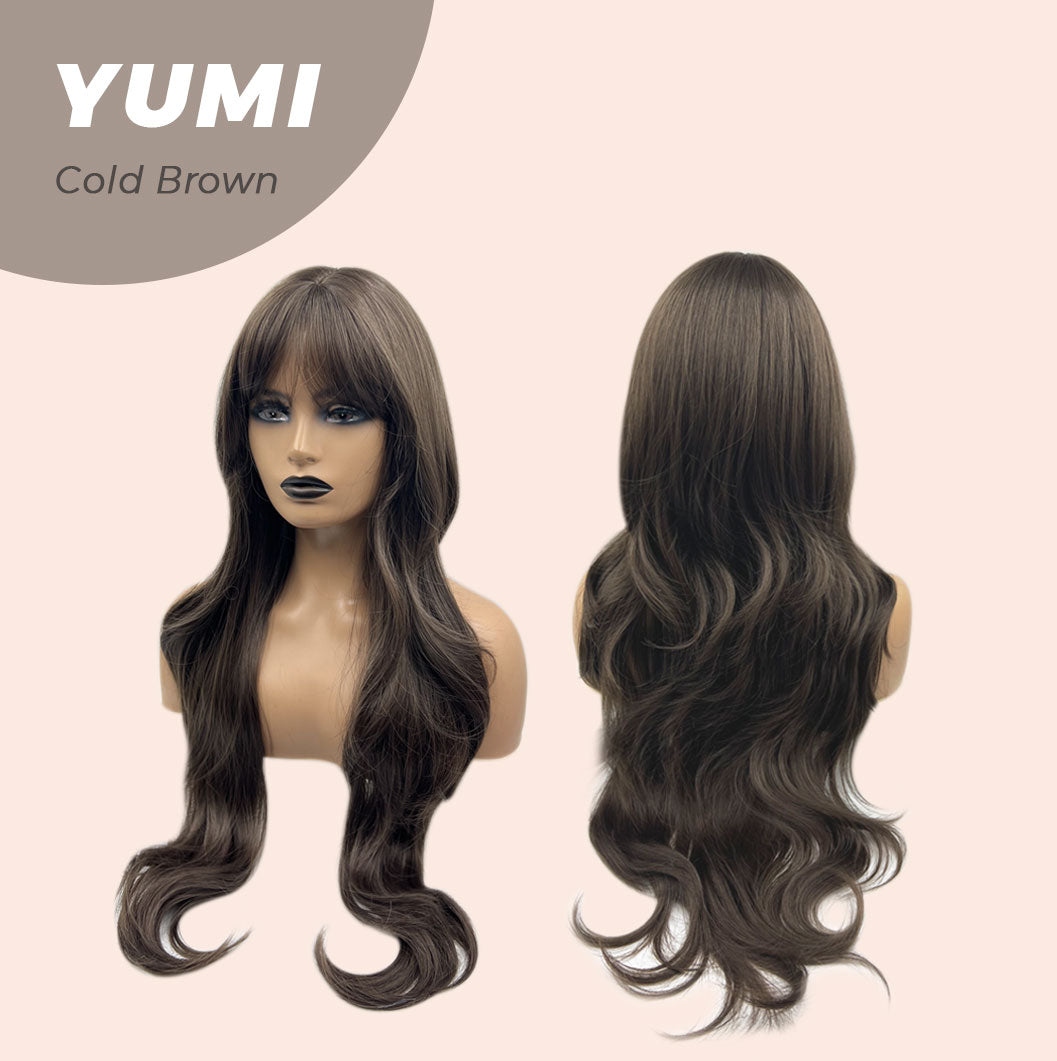 JBEXTENSION 30 Inches Long Cold Brown Wig With Bangs YUMI BROWN