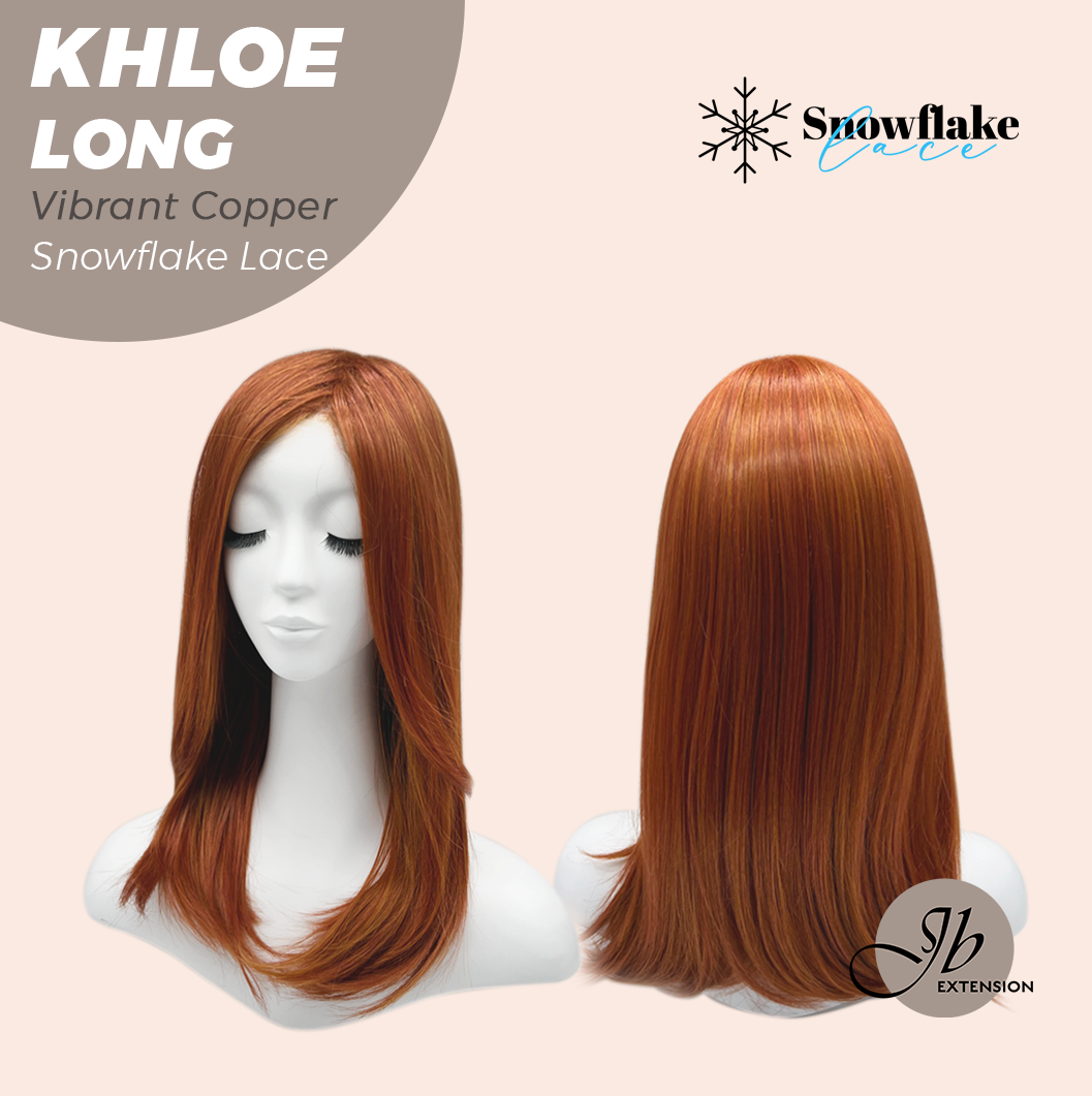 JBEXTENSION 18 Inches Vibrant Copper Pre-Cut Snowflake Lace Frontlace Glueless Wig KHLOE LONG VIBRANT COPPER【PERMATEASE】【BENDY EAR TABS】