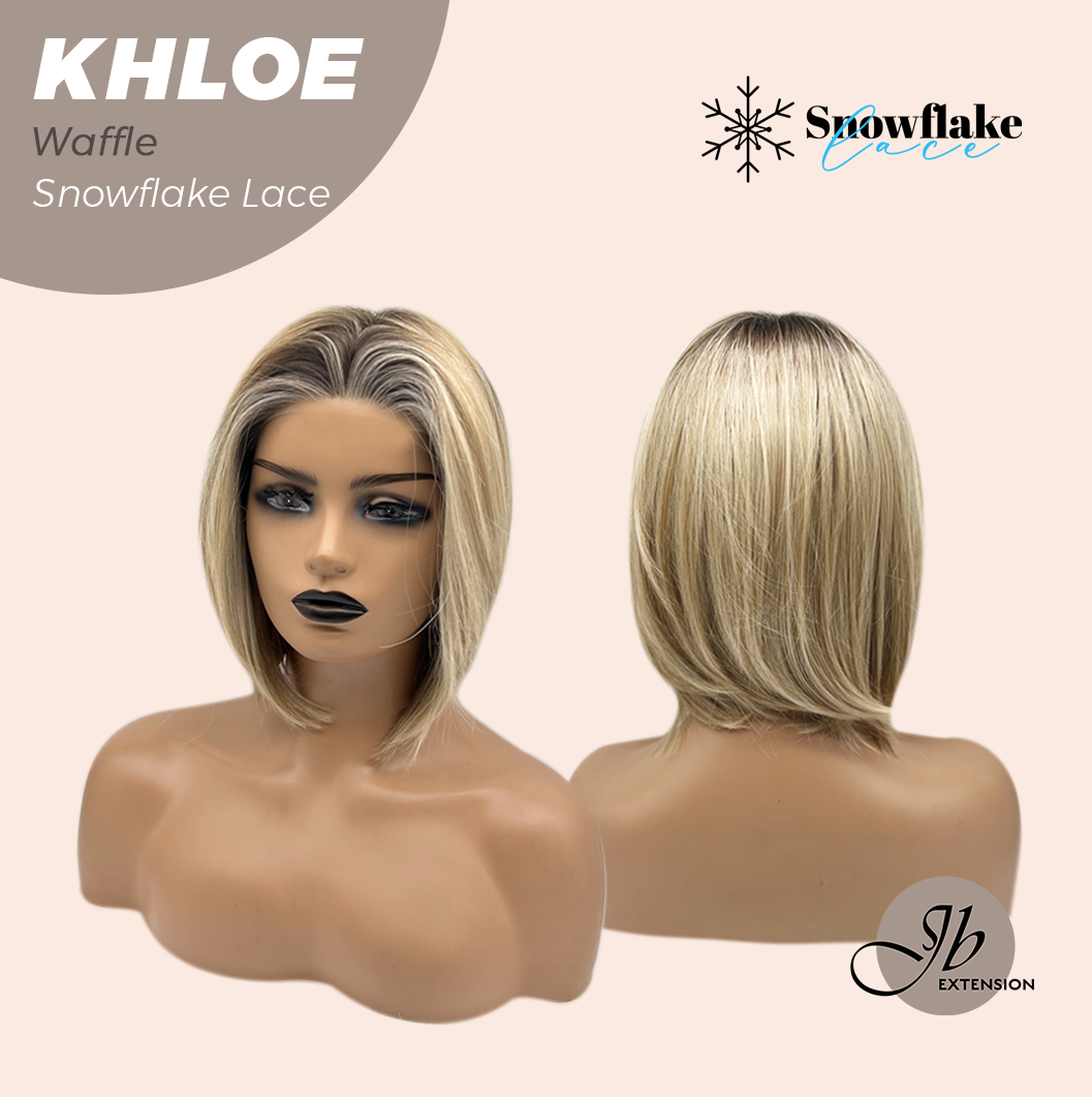 JBEXTENSION 12 Inches Bob Cut Waffle Pre-Cut Snowflake Lace Frontlace Glueless Wig KHLOE WAFFLE【PERMATEASE】【BENDY EAR TABS】- M/L