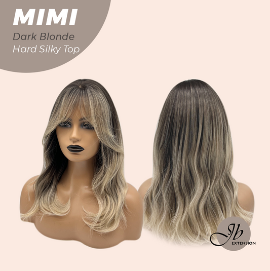 JBEXTENSION 16 Inches Scalpiana 3.5X4 Hard Silky Top Natural Scalp Effect Dark Blonde Body Wave Wig With Bangs Wig MIMI SILK TOP DARK BLONDE
