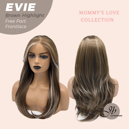 JBEXTENSION 22 Inches Brown with Blonde Highlight Pre-Cut Free Part Frontlace Glueless Wig EVIE BROWN HIGHLIGHT