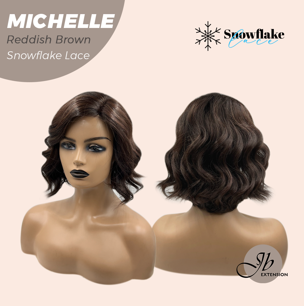 JBEXTENSION 10 Inches Reddish Brown Pre-Cut Side Part Snowflake Lace Frontlace Glueless Wig MICHELLE REDDISH BROWN【BENDY EAR TABS】